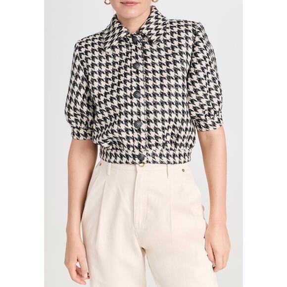 L'Agence Cove Houndstooth Cropped Tweed Jacket size 10
